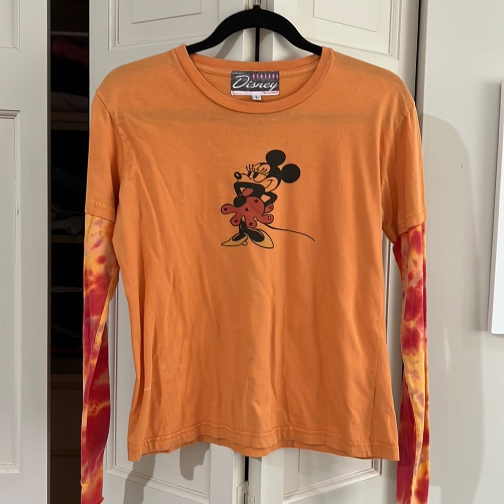 Orange Minnie mouse T-shirt with tie-dyed slaves